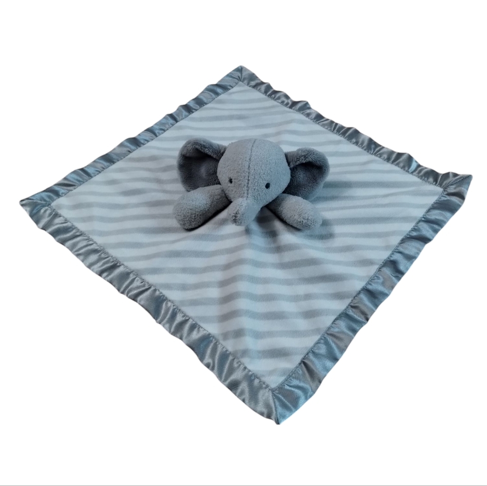 Cloud Island Nursery Security Blanket Elephant Lovey Gray White Embroidered Eyes